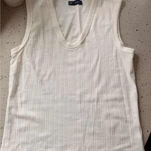 GAP Cream Ribbed Tank Top Small Tall